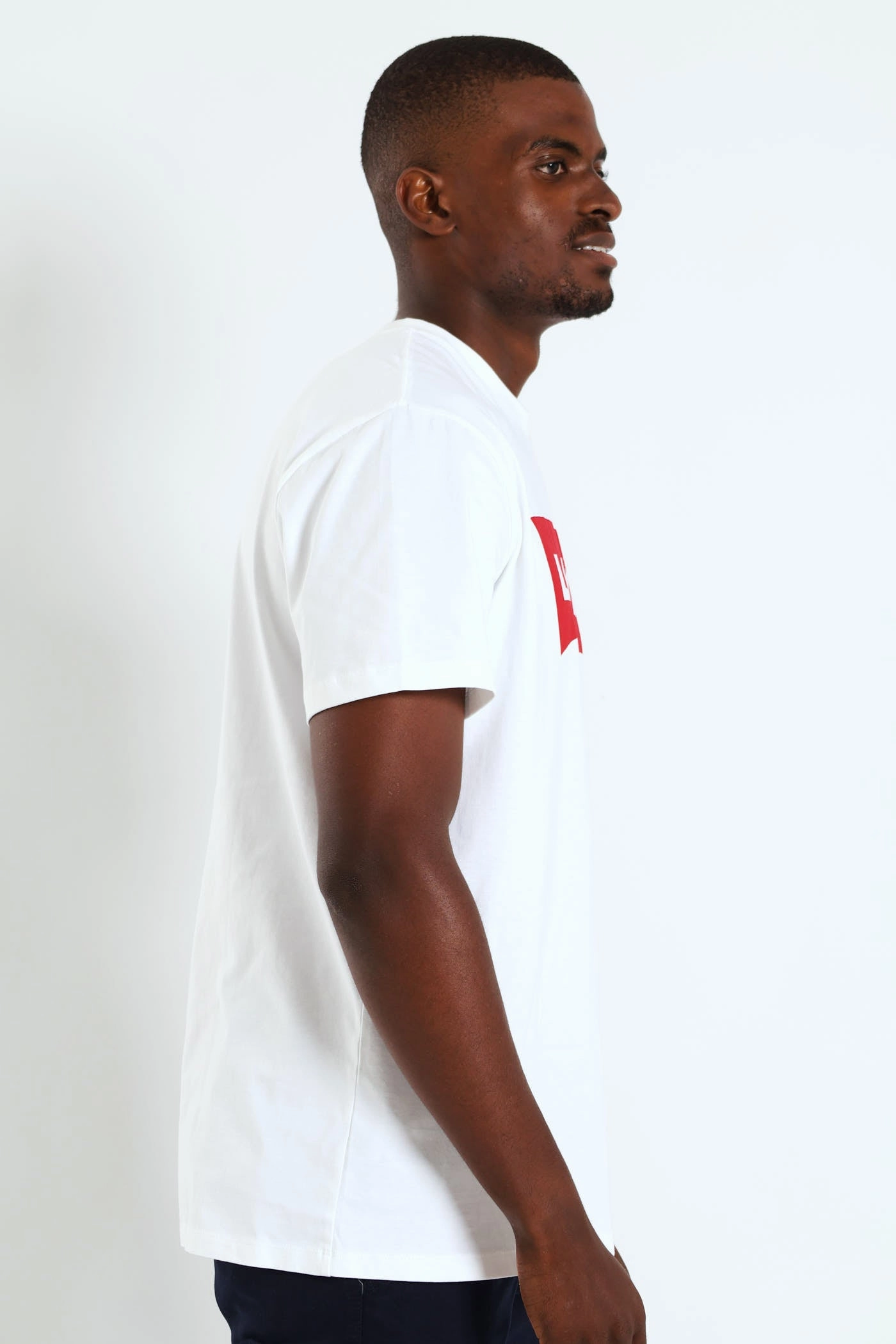 Stretch Jersey Knit Graphic Set-In Neck Tee - White