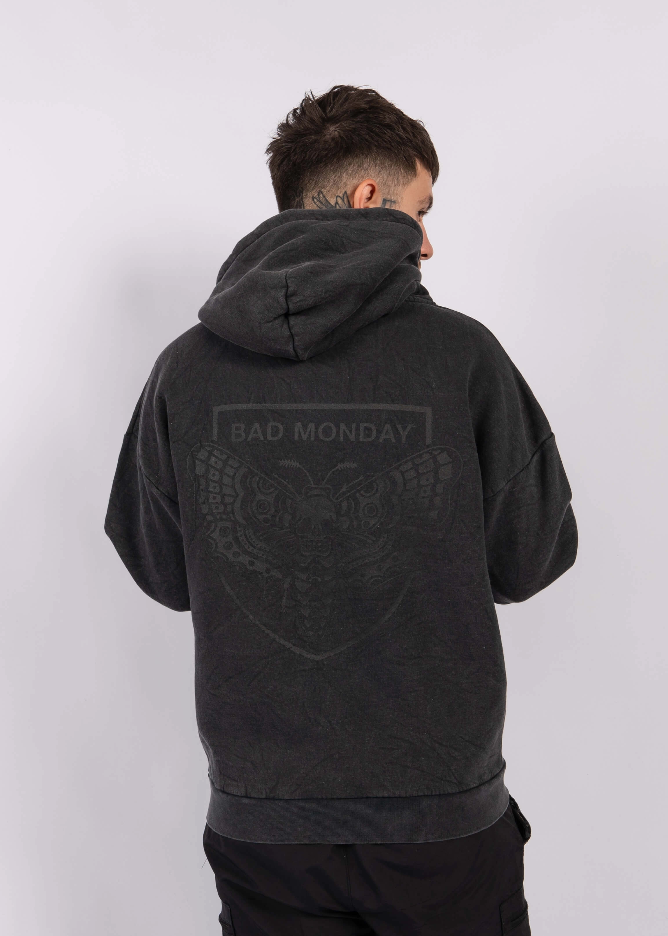 Club Death Moth Pullover Hoodie - Vintage Glow In Dark Trims Articulated Sleeves