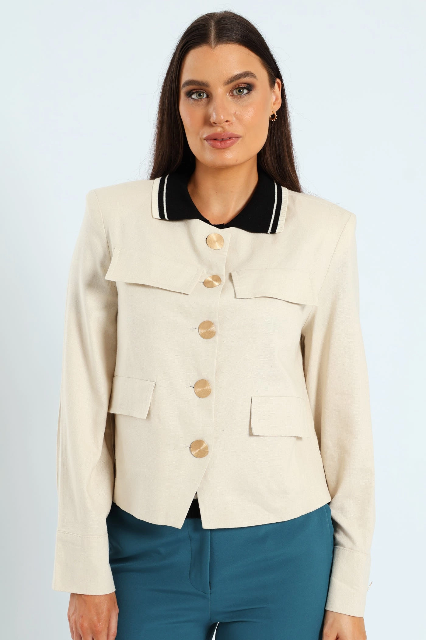 Collarless Linen Blazer - Cream Mid Season Wear fall season
