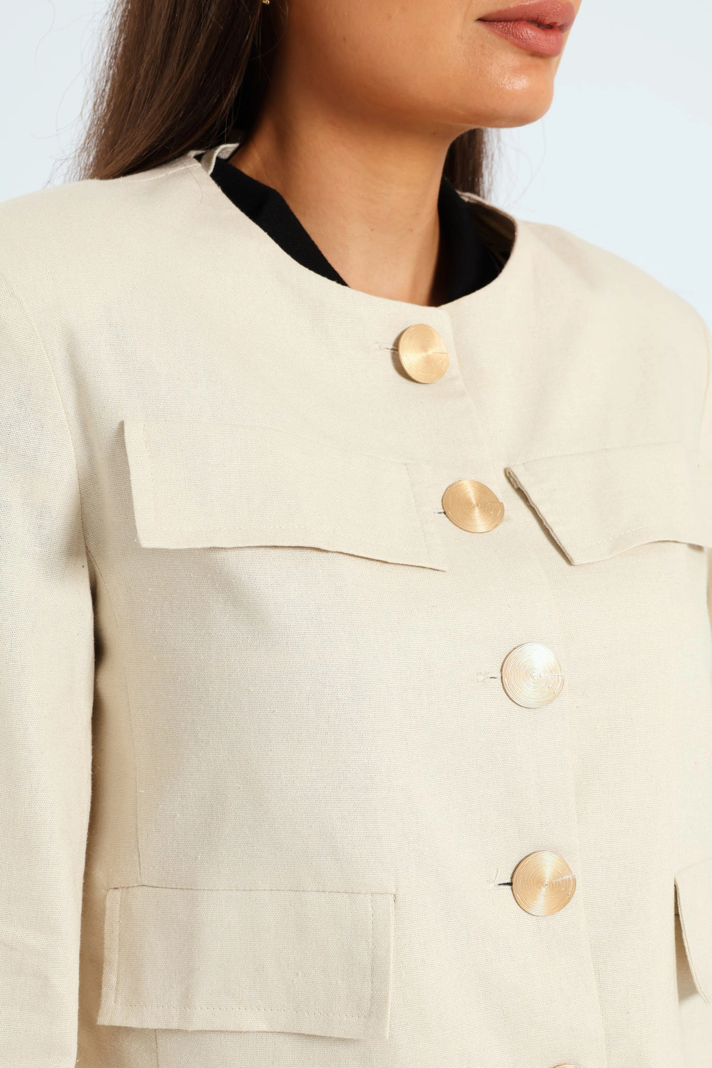 mesh ventilation Comfortable lining Collarless Linen Blazer - Cream