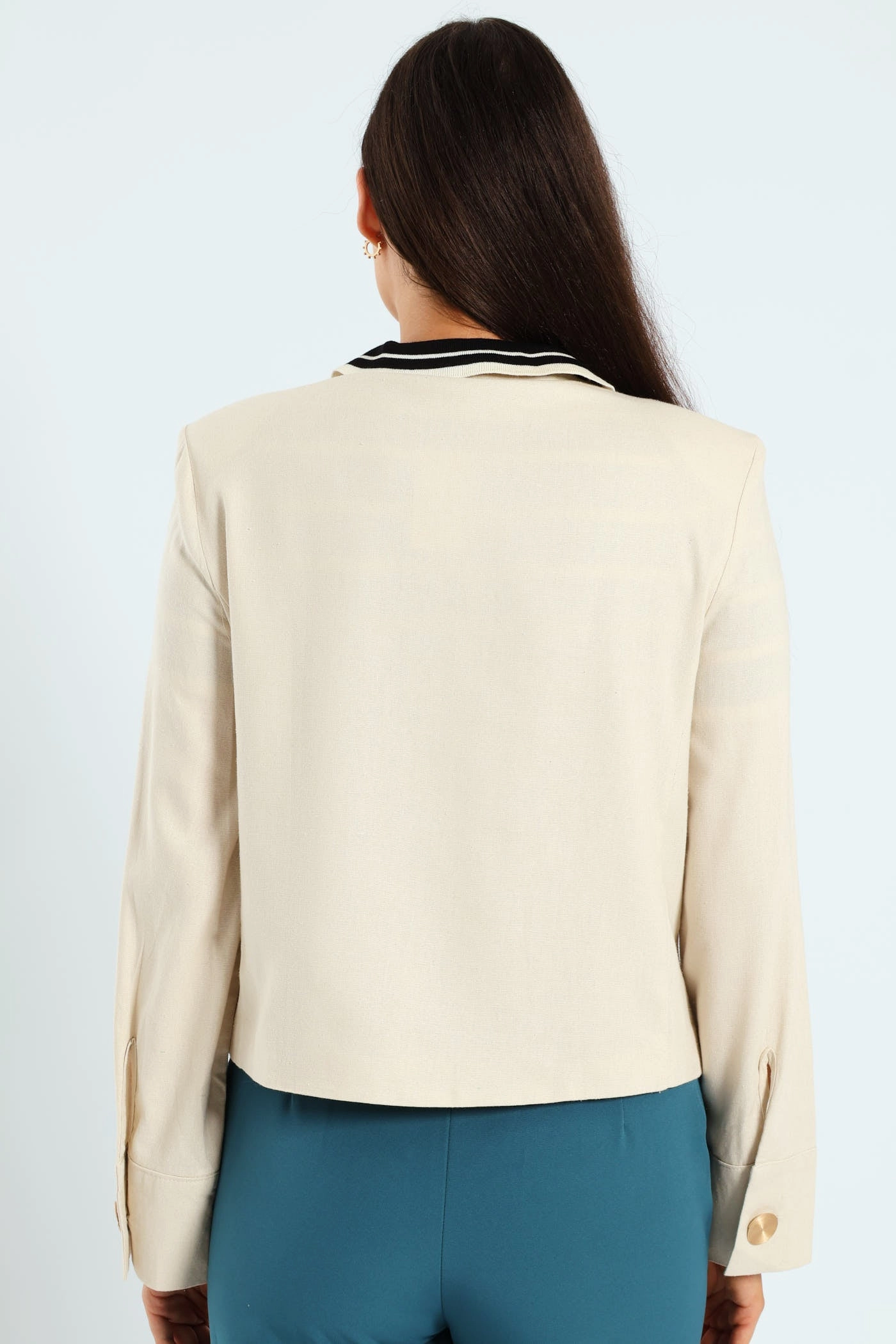 Collarless Linen Blazer - Cream AbrasionResistant