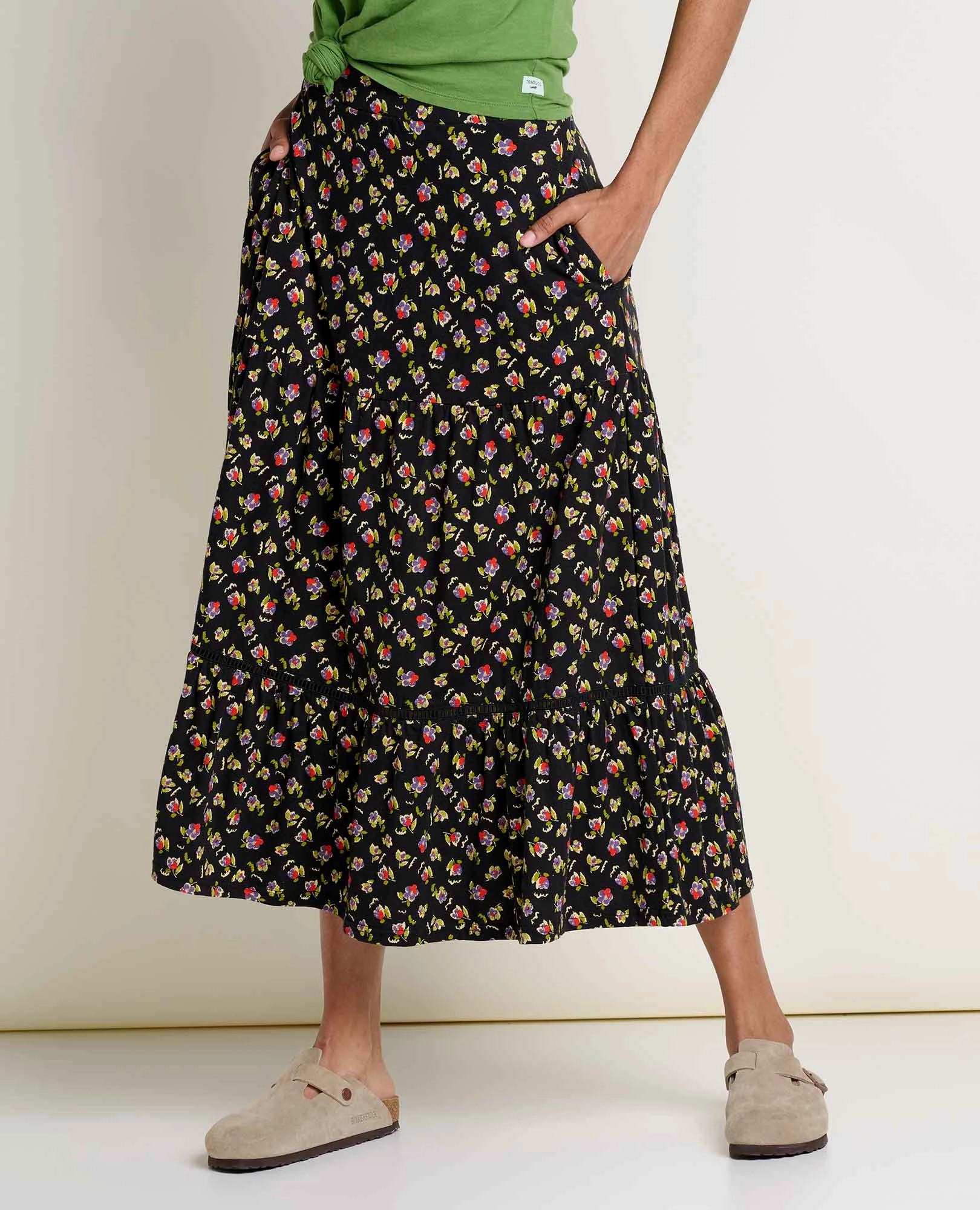 Minimalist Layering Marigold Tiered Midi Skirt