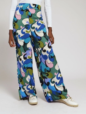Colourful Swirl Satin Wideleg Pants All-Day Wear LightweightComfort