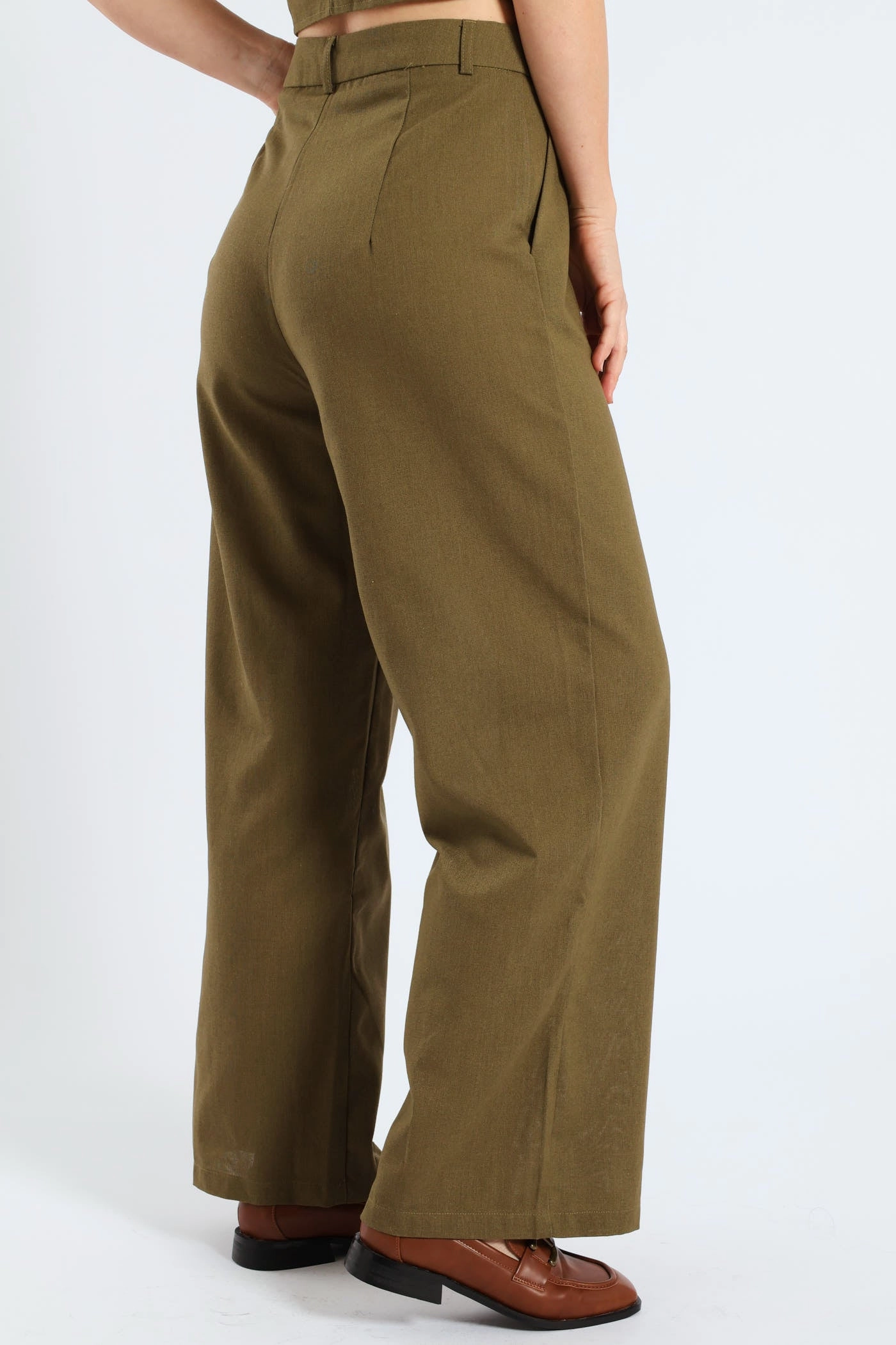 Pintuck Tailored Wide Leg Linen Pants - Burnt Olive Perfect Comfort