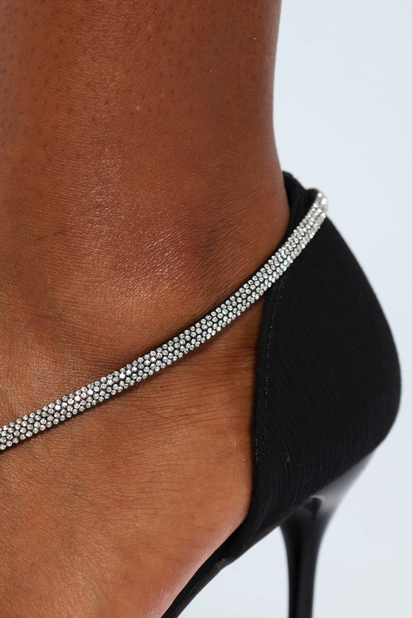 Wide toe box Pointy Open Waist Court Heel With Diamante Strap - Black