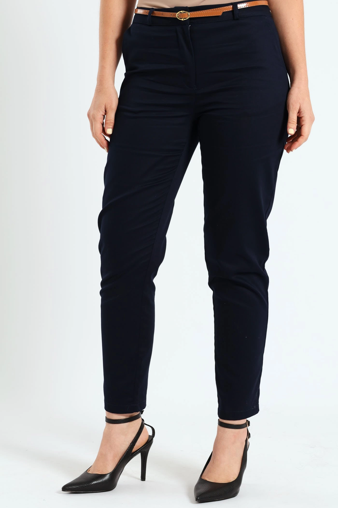 Chilly Weather Casual Performance Wear Chino Belted Pant - Navy