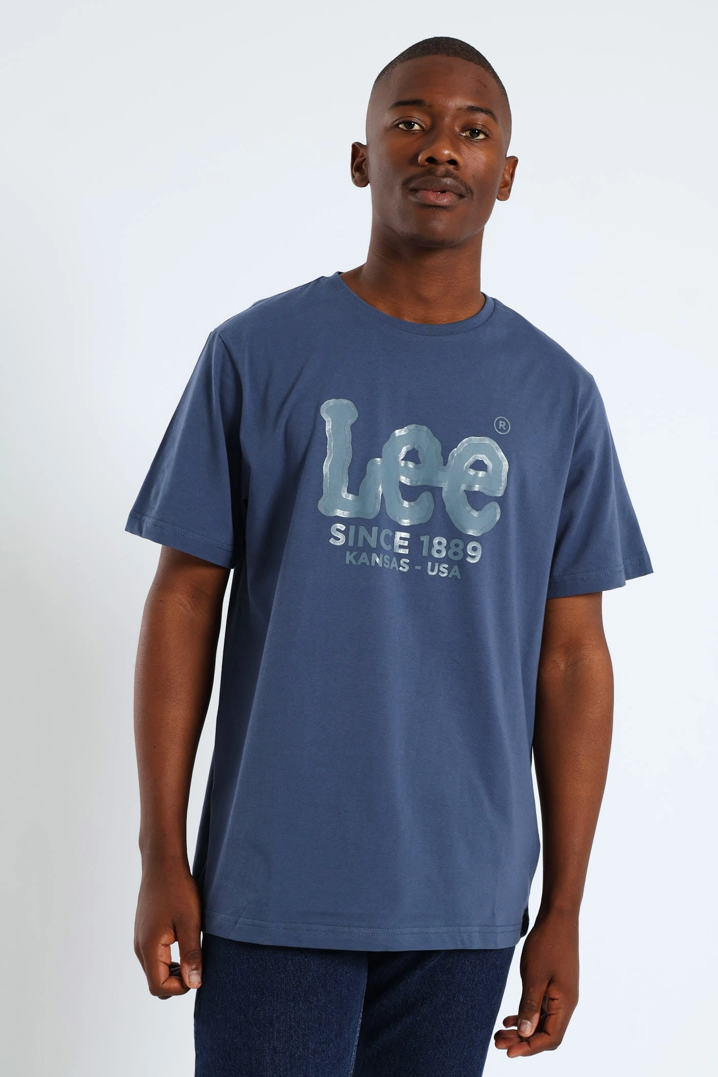 Best Seller Non Fading Material Gel Outline Logo Tee - Blue