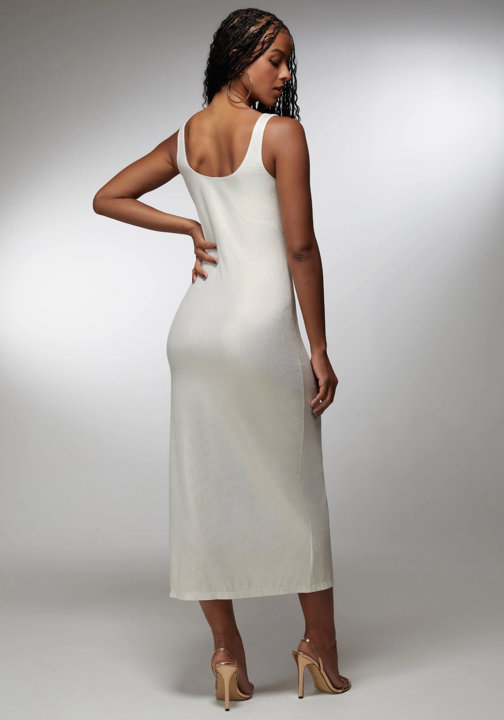 Fitted Look Foil Rib Maxi With Chain Detail