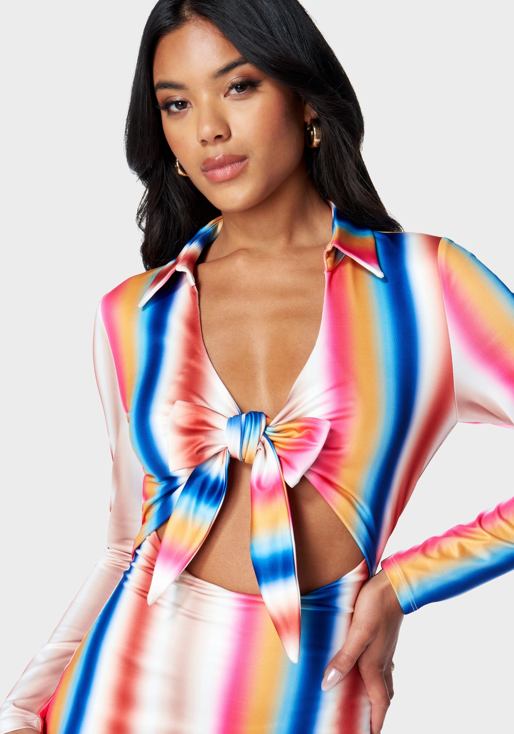 Trendy Tailoring Comfortable Layering Printed Tie Front Mini Dress