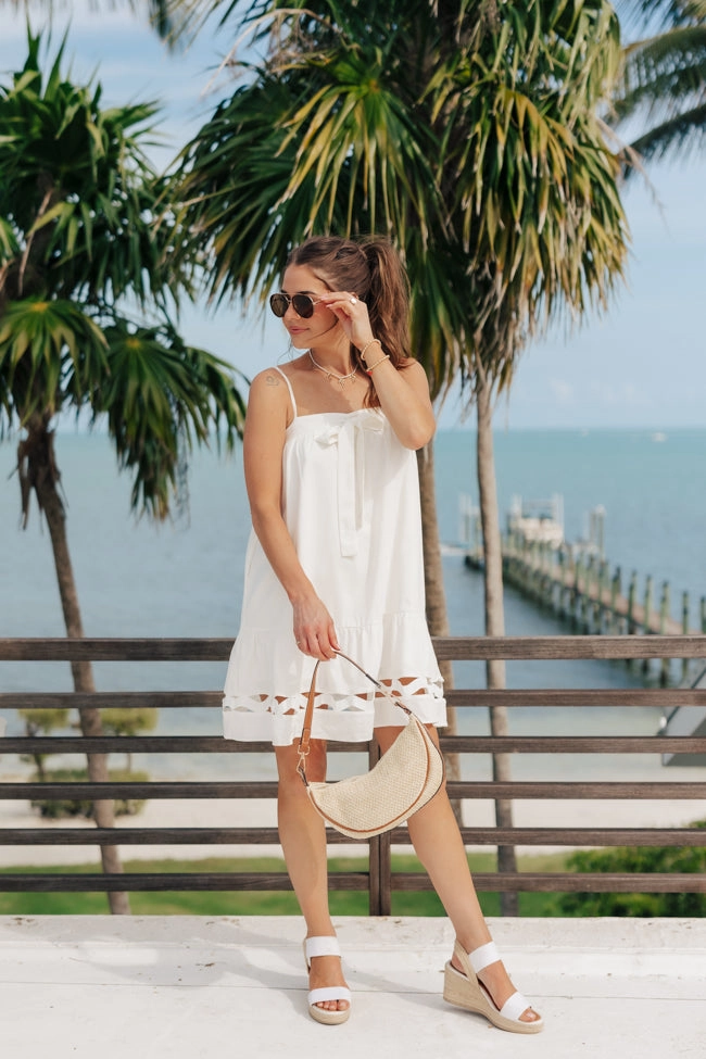 Crisp Texture Saltwater Soul Ivory Lattice Mini Dress FINAL SALE