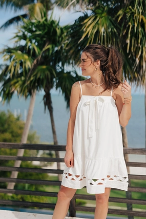 Leg-Lengthening Transitional Style Saltwater Soul Ivory Lattice Mini Dress FINAL SALE