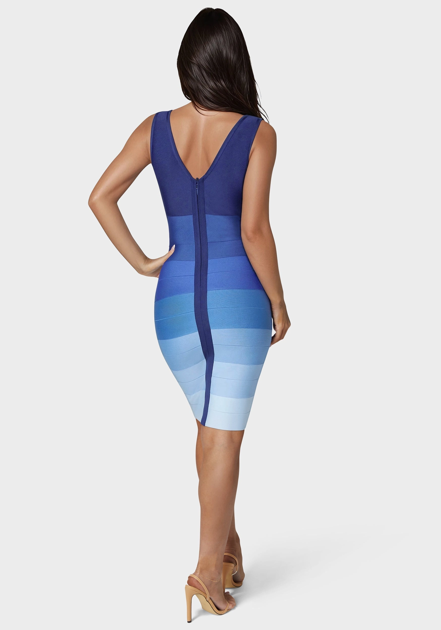 Soft Neutral Breeze Grace Ombre Bandage Midi Dress