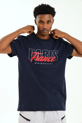 Short Sleeve Basic Print Tee - Navy Weekend Ready Smart Wear
