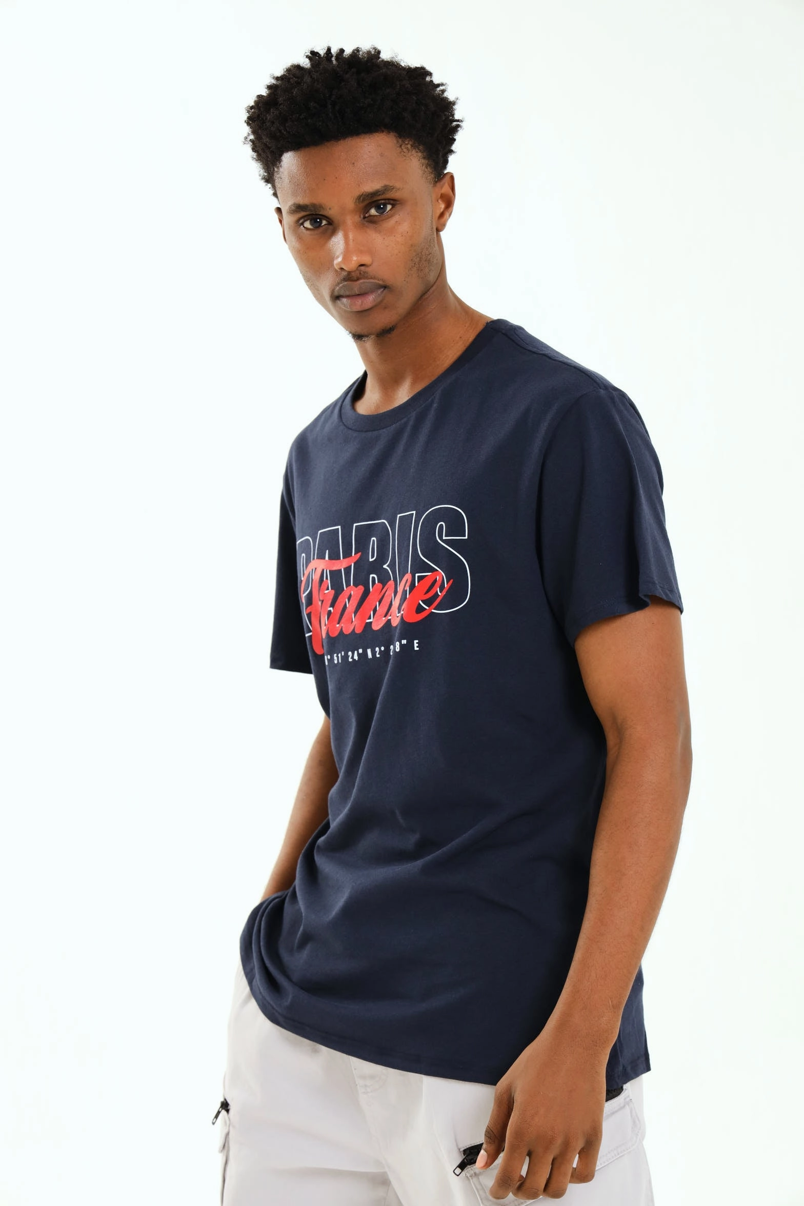 Short Sleeve Basic Print Tee - Navy Anti Pilling Treatment Seasonal Comfort Style