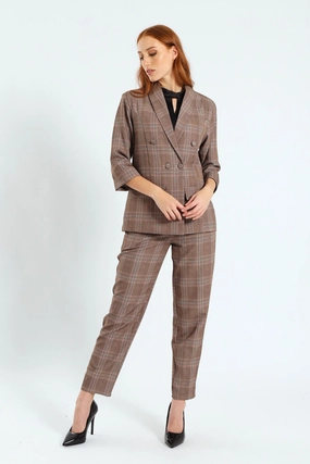 Bonded Seam Technology Tartan Check Tapered Leg Pants - Brown