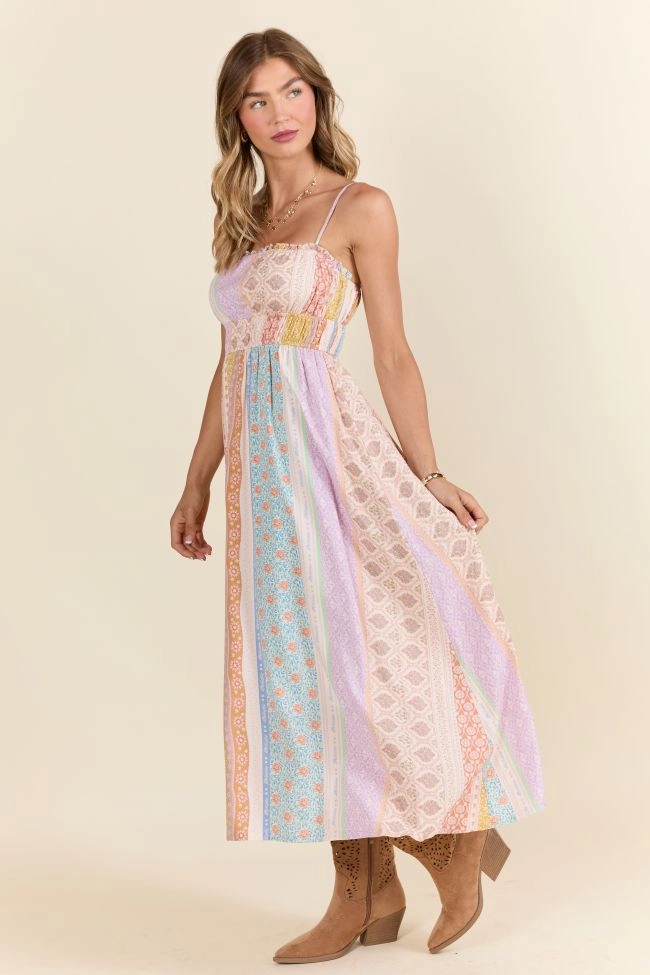 Cozy Tones Lovingly Yours Multi Patchwork Print Midi Dress FINAL SALE