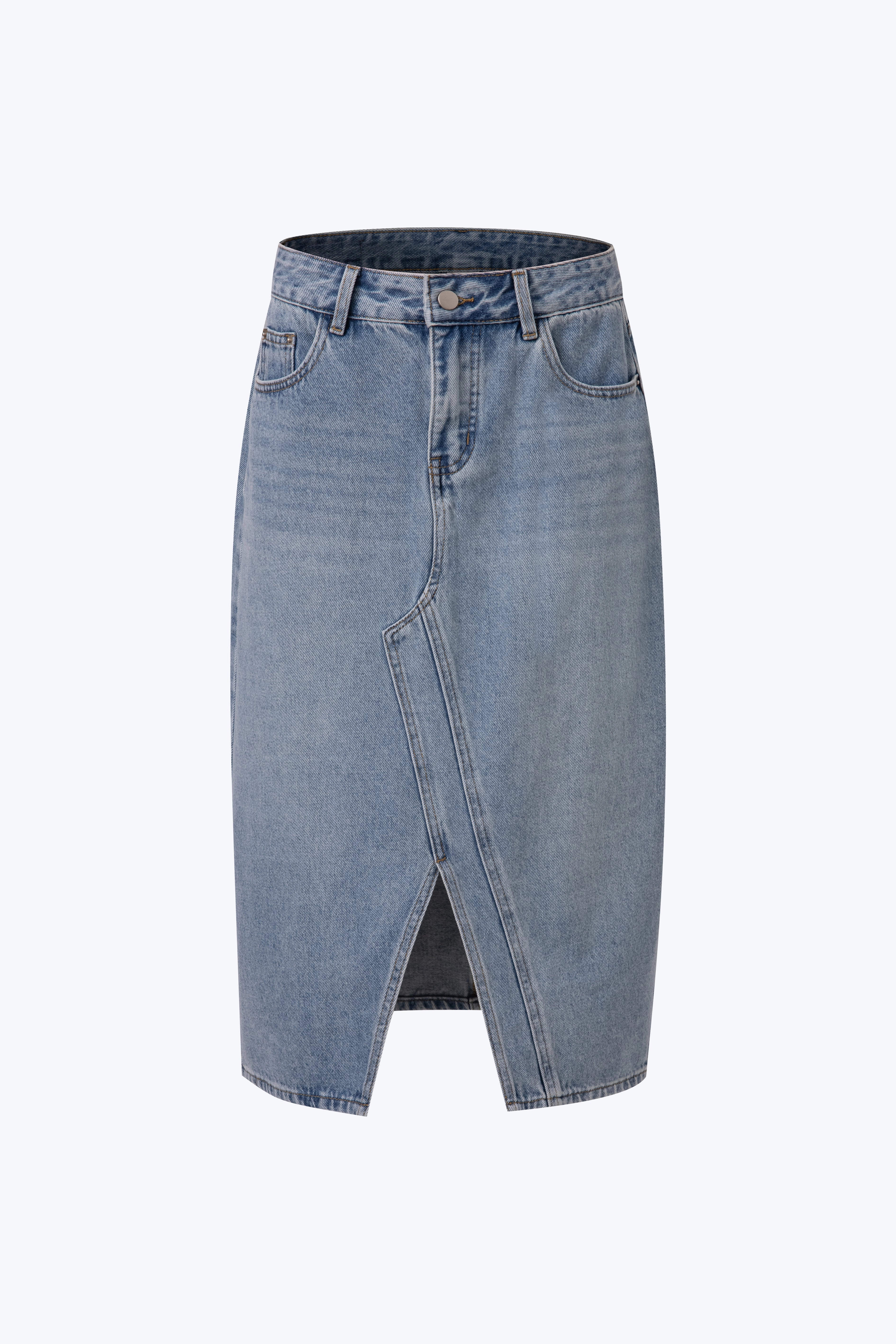 Front Slit Skirt - Denim Winter Layering