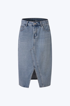 Front Slit Skirt - Denim Modern Tones Clean Outfit