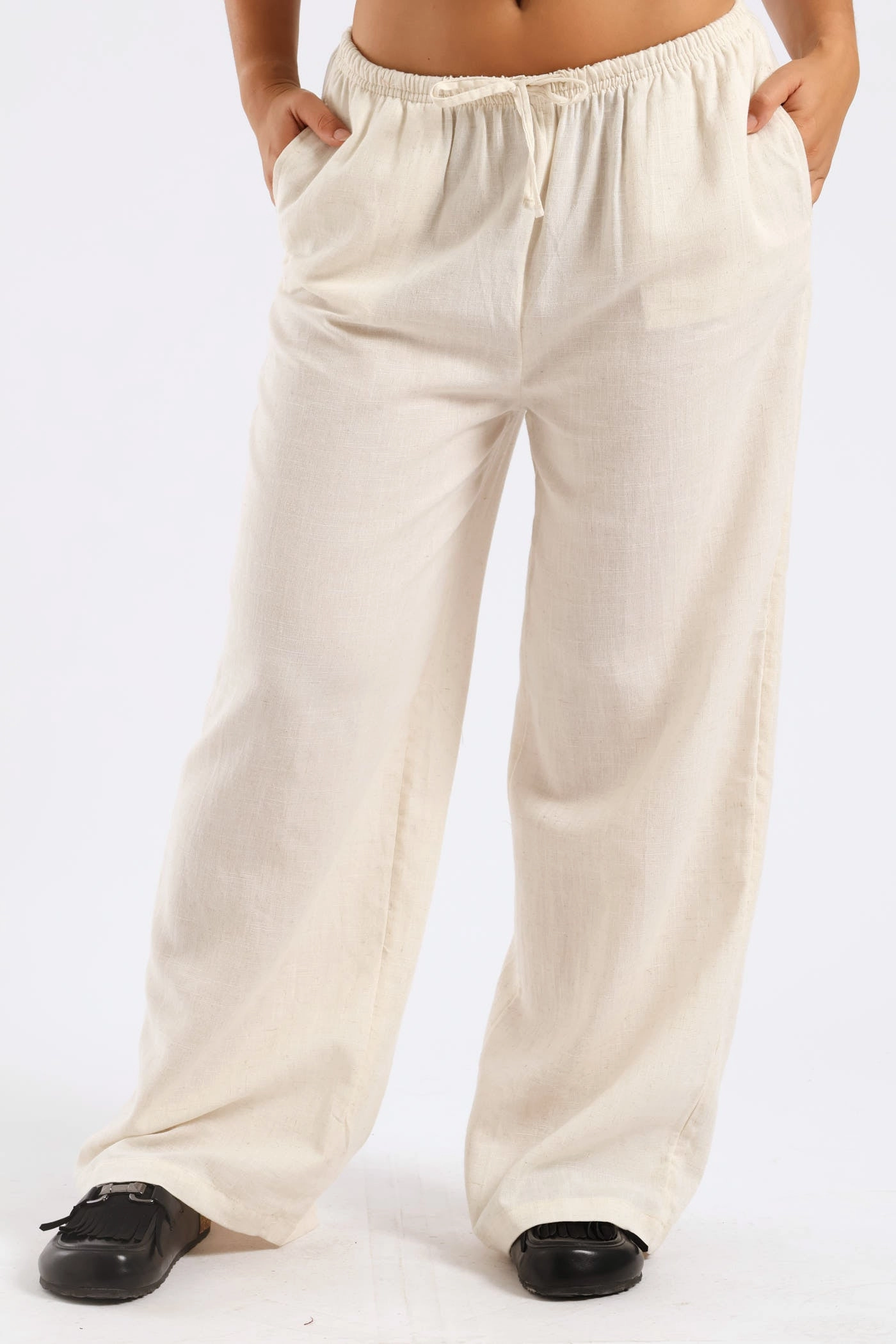 Double Stitched Seams Linen Relaxed Pant - Beige