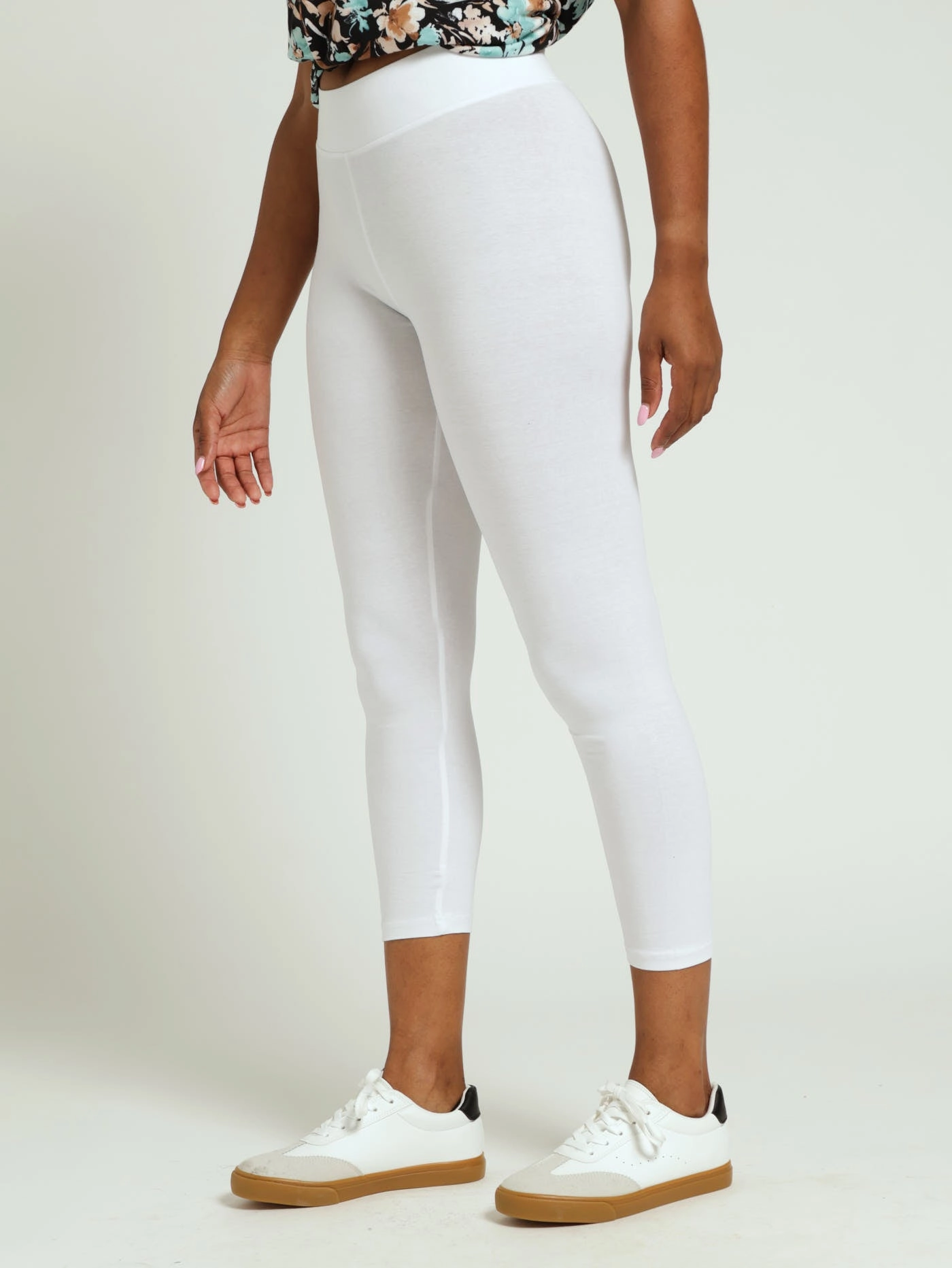 Wide Waistband Crop Legging - White Active Motion