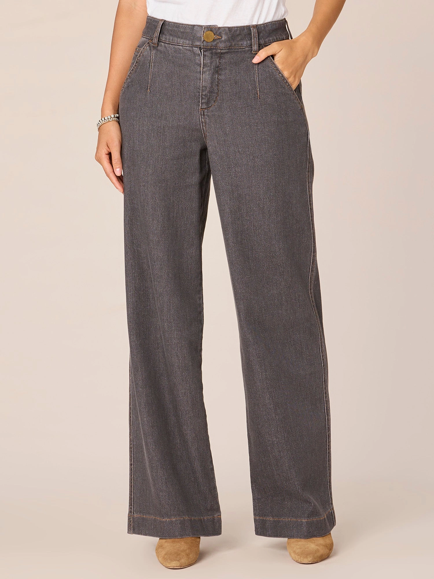 Routine Wear Timeless casual "Ab"solution High Rise Slash Pocket Wide Leg Jeans with Front Darts