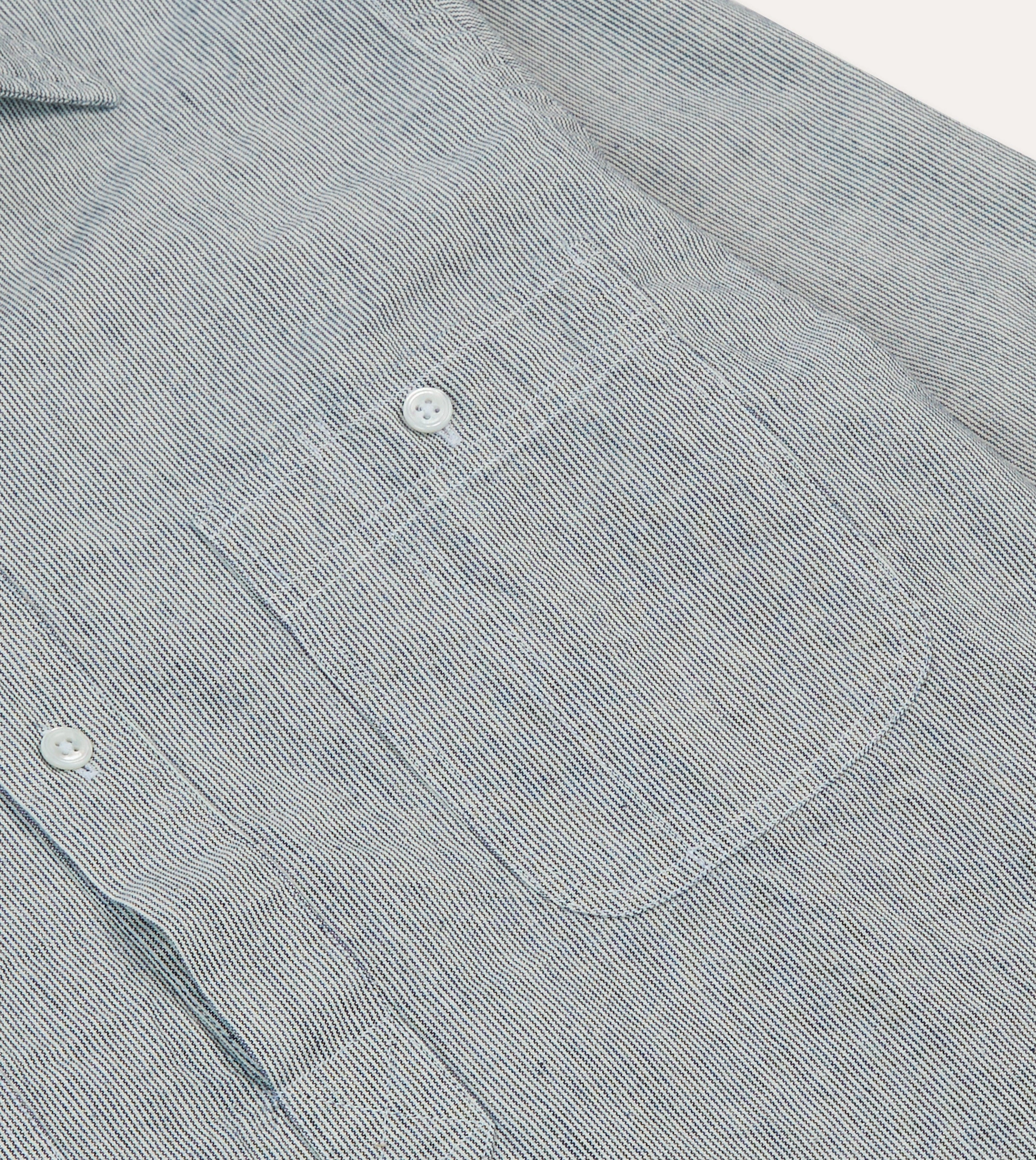 Blue Hickory Stripe Cotton Long Point Collar Popover Shirt Cozy Feel Hidden Button Placket