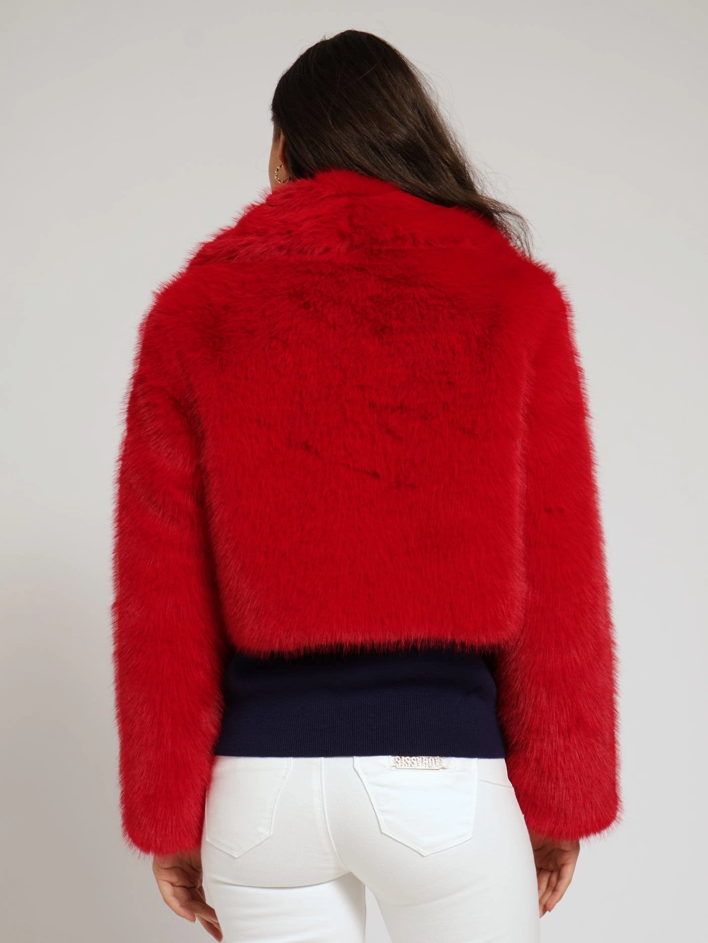 Full Fur Bolero Jacket - Red Smooth Flat Collar