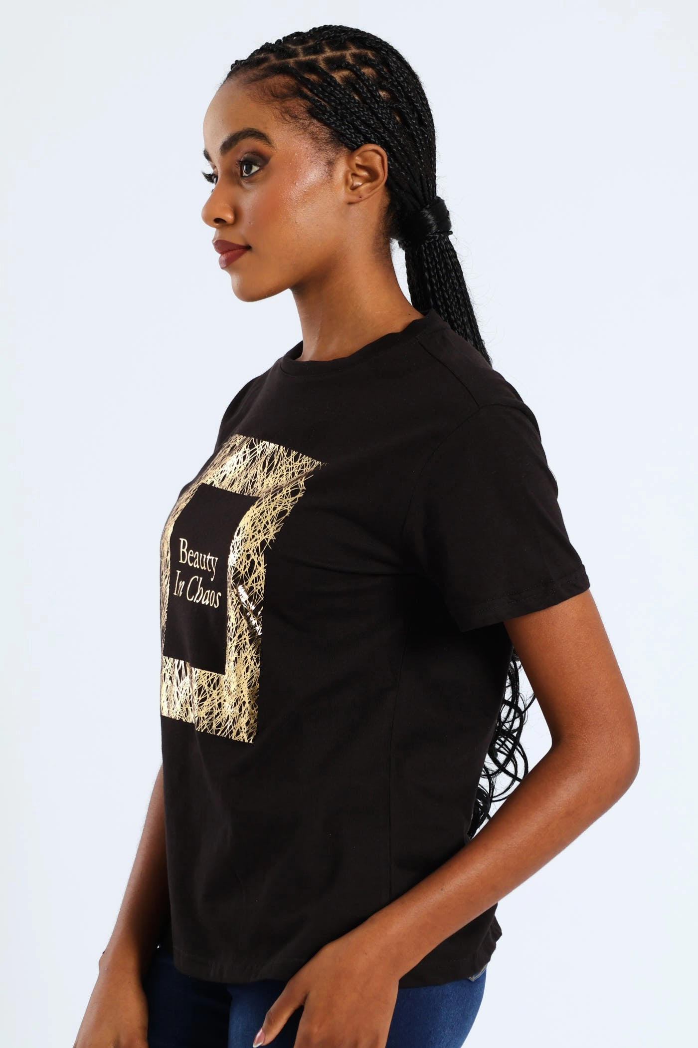 UV Protective Layer Beauty In Chaos Abstract Frame Foil Tee - Black