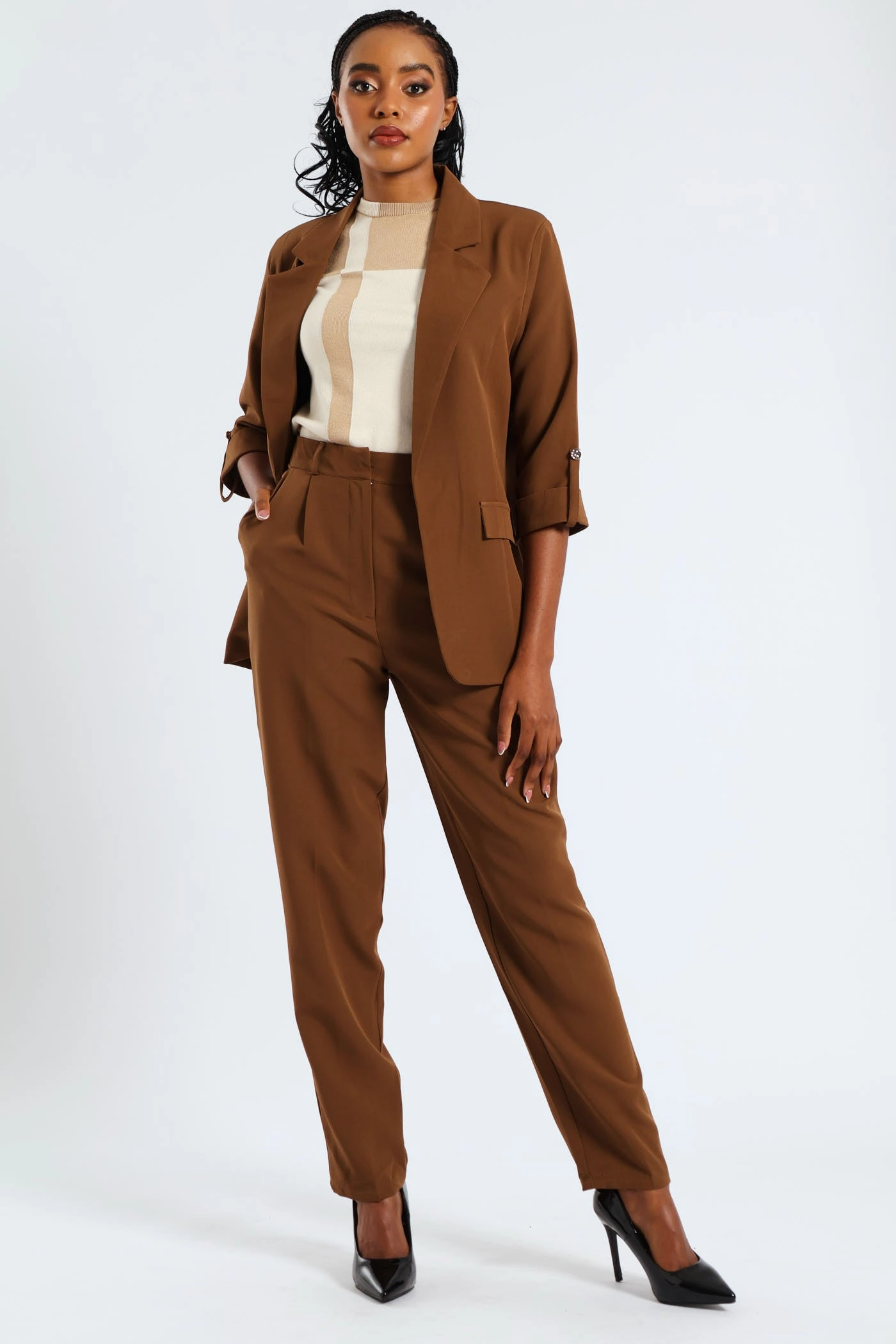 Concealed Button Barrel Leg Pants - Brown Outdoor Lifestyle Flexible Gusset