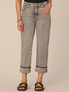 "Ab"solution High Rise Round Up Boyfriend Jeans with Cropped Cuff Hem Minimalist Style Family Style Comfy
