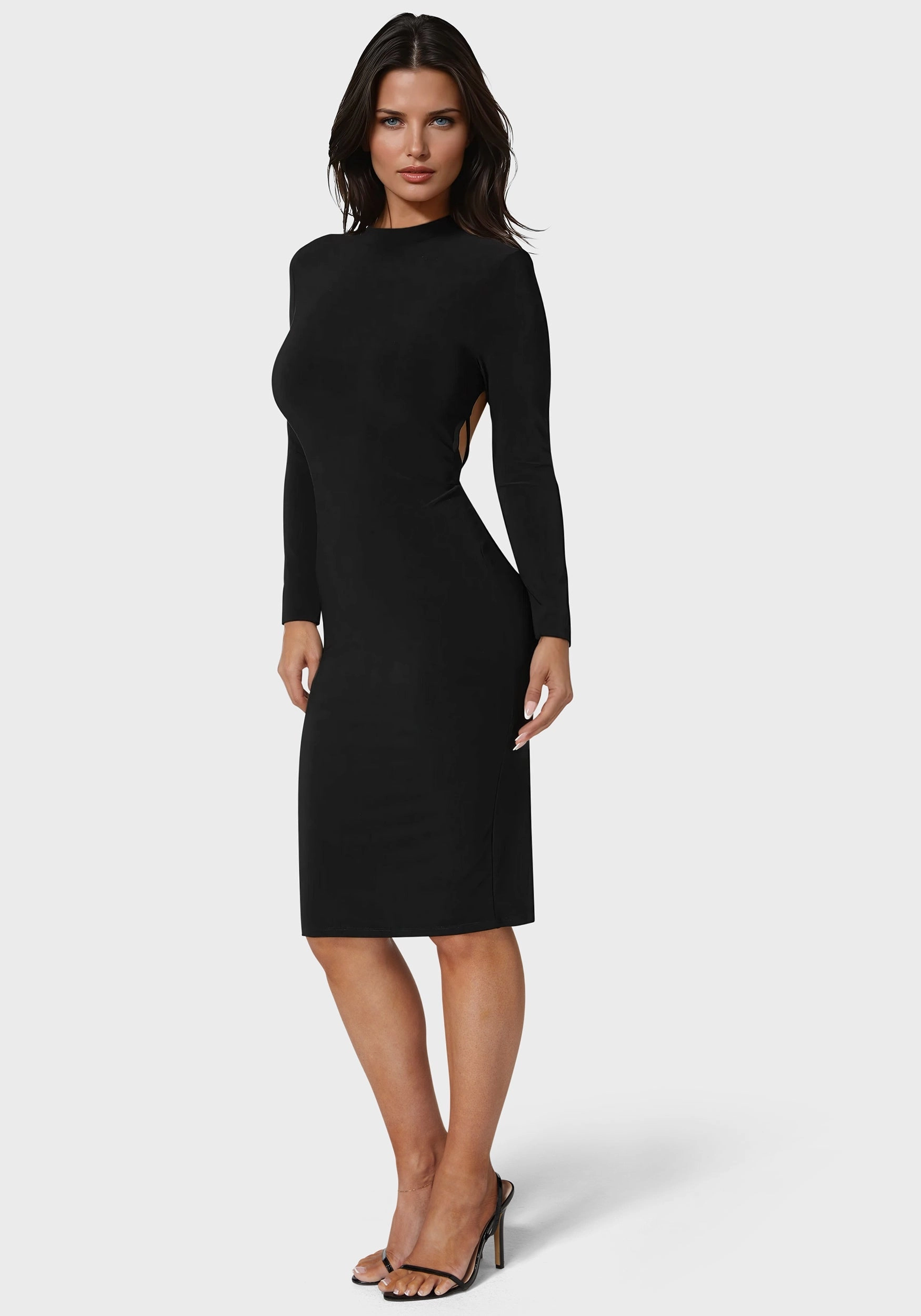 Low Back Mock Neck Long Sleeve Midi Dress All Time