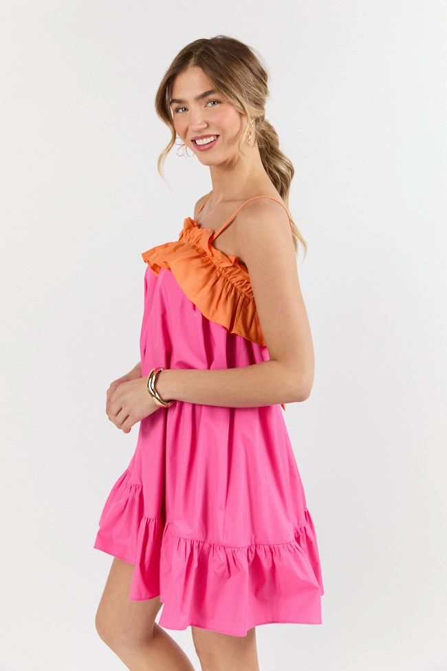 Quick Updates Pink and Orange Ruffle Detail Two Tone Mini Dress FINAL SALE Sleek And Stylish Stylish Appearance