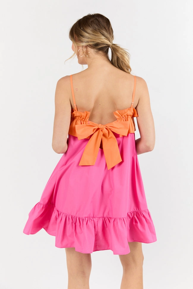 Gift-Worthy Quick Updates Pink and Orange Ruffle Detail Two Tone Mini Dress FINAL SALE
