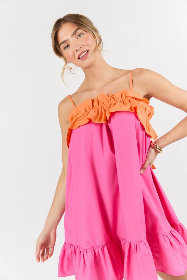 Quick Updates Pink and Orange Ruffle Detail Two Tone Mini Dress FINAL SALE Air Comfort
