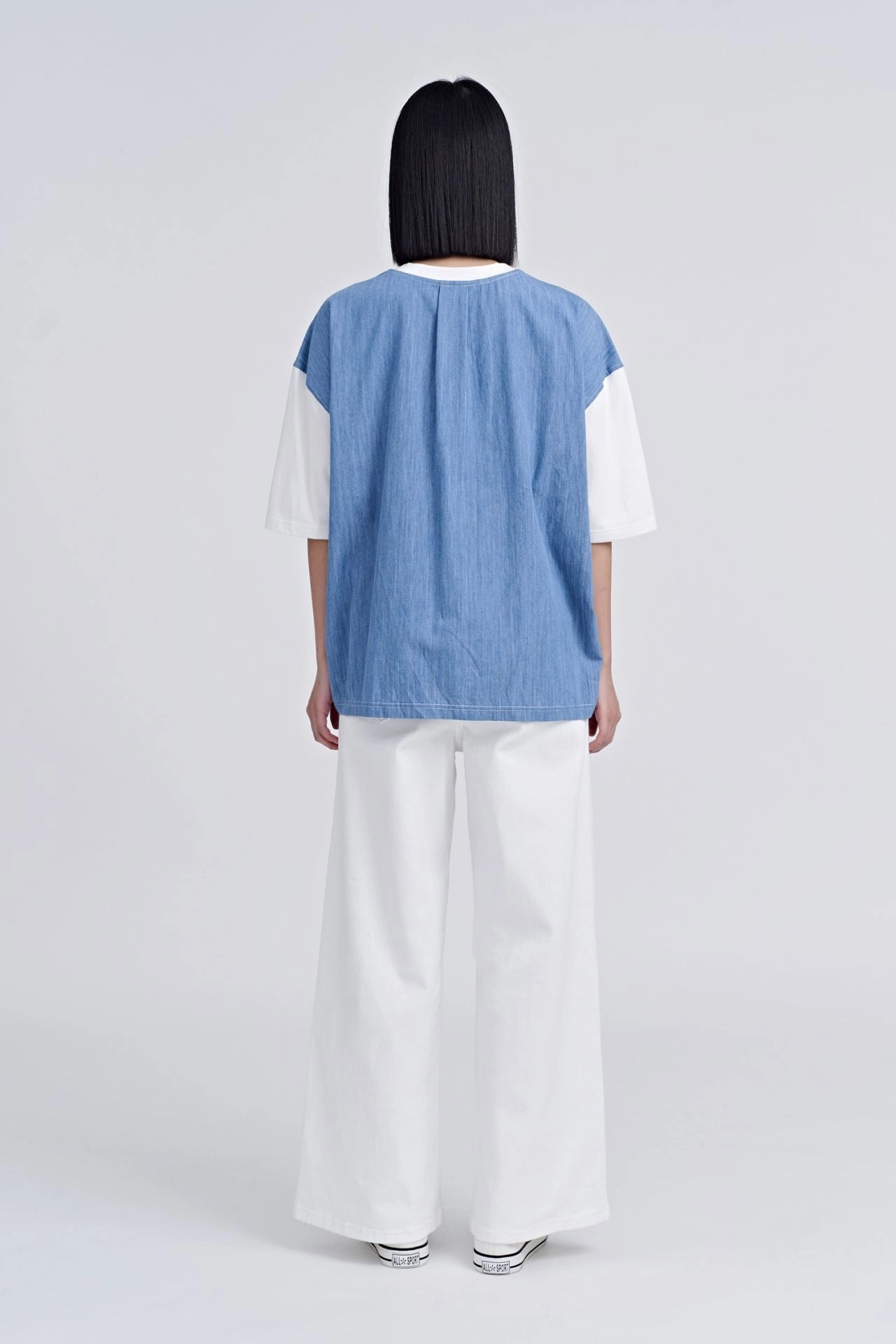 Contrast Fabric Oversized Tee Comfortable Casual