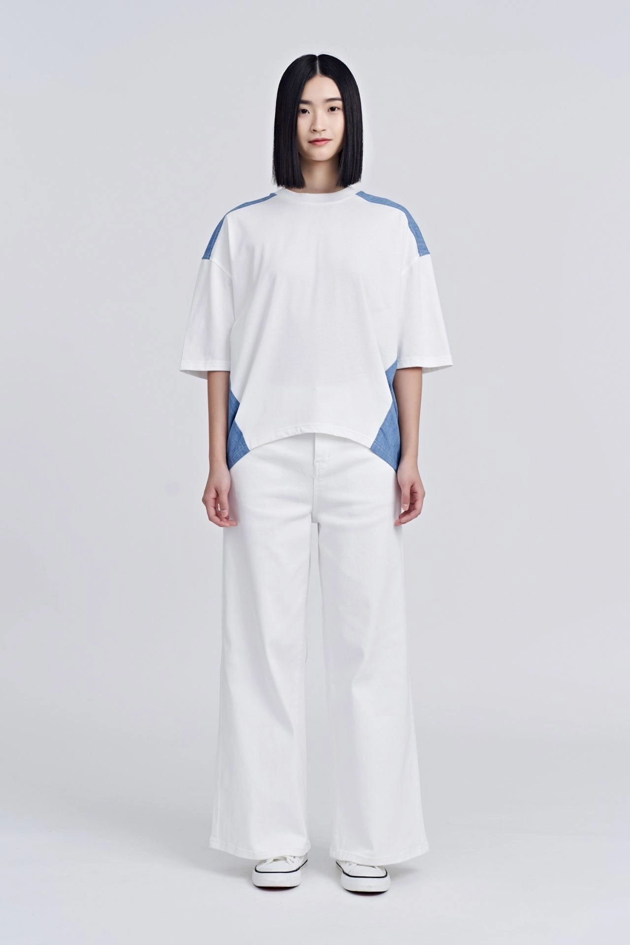 Contrast Fabric Oversized Tee Organic Cotton Blend