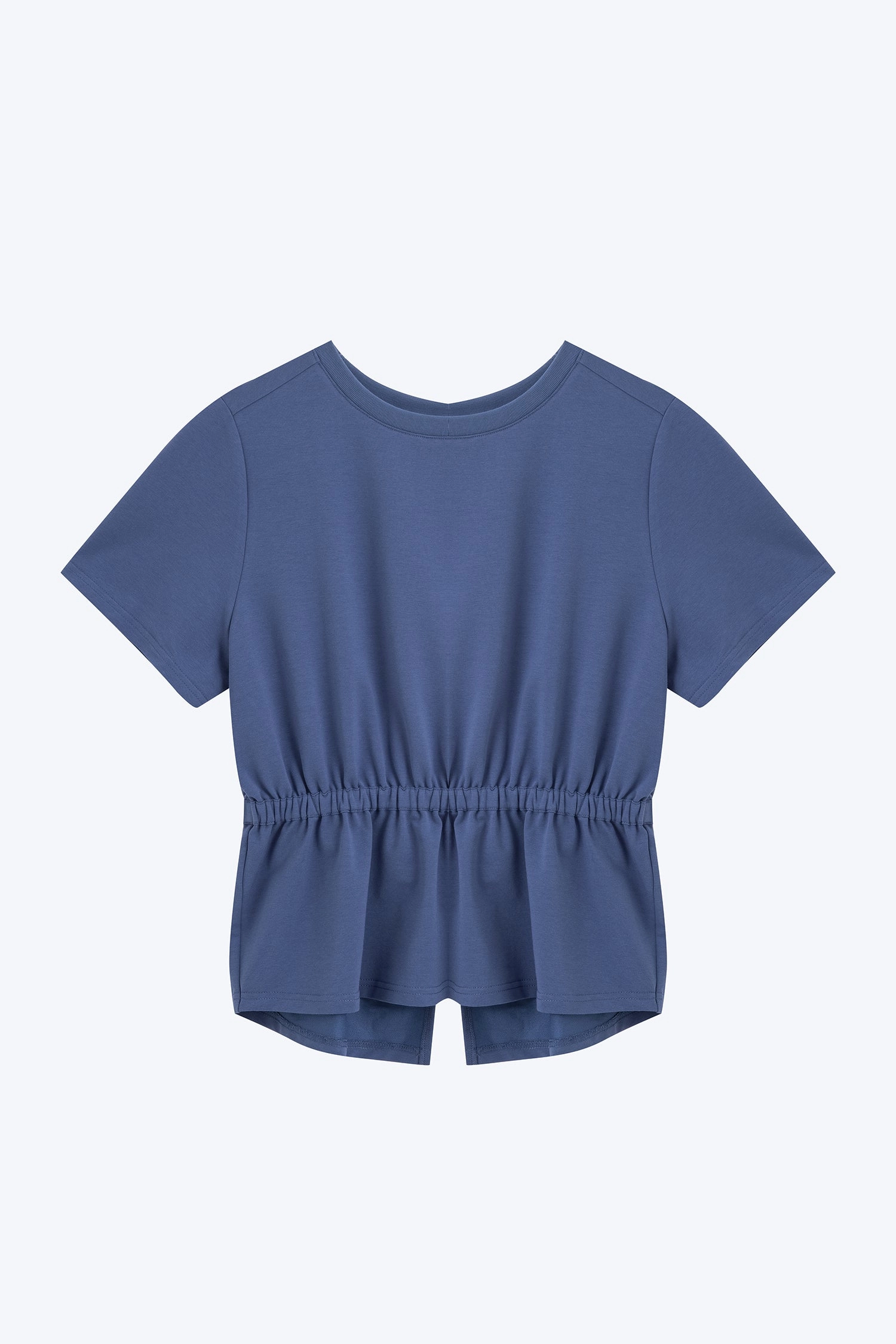 Everyday Layer Reinforced Shoulder Stitching Overlap Draw Waist Tee - Denim Blue