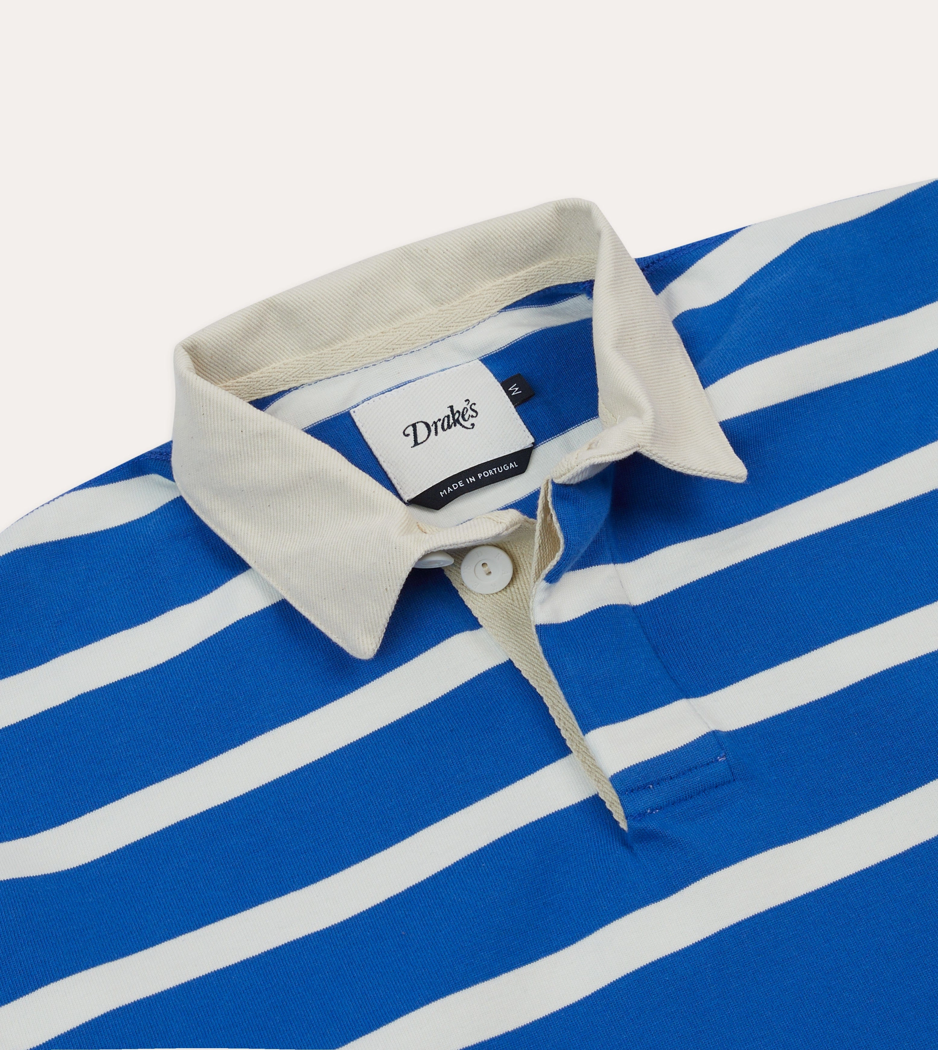 Durable Buttons Sustainable Weave Blue and White Dual Stripe Cotton Rugby Shirt
