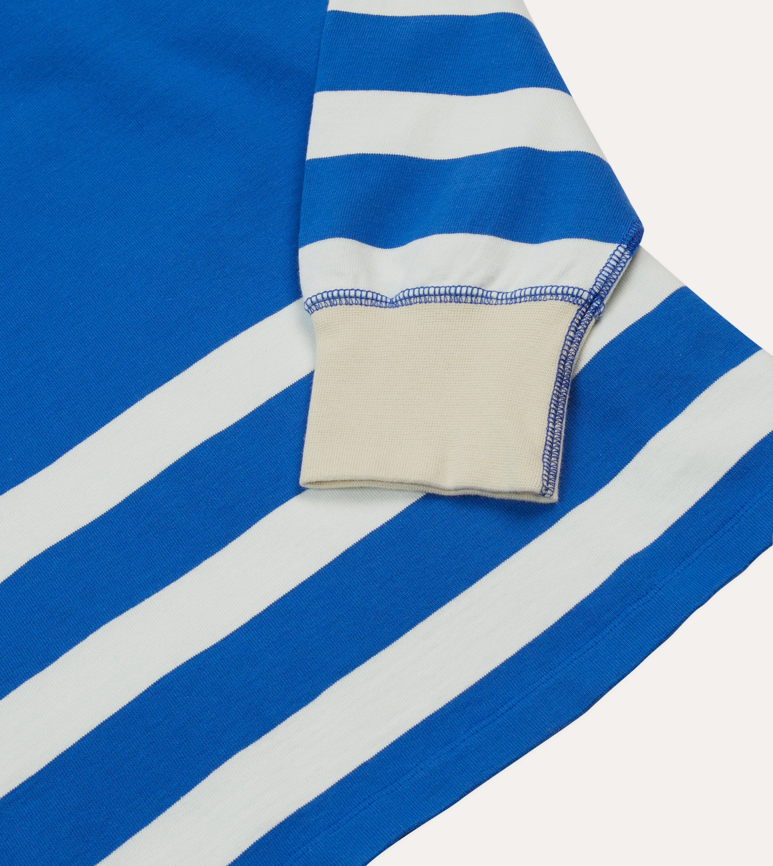 Blue and White Dual Stripe Cotton Rugby Shirt Polo Style Customizable Option