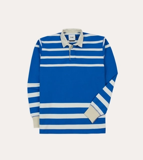 Beach Wear Blue and White Dual Stripe Cotton Rugby Shirt