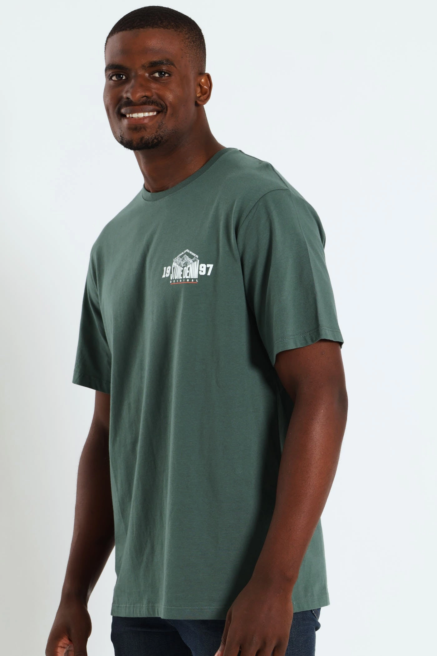 Mt Stone Front & Back Print Tee - Fatigue Casual Statement Effortless Fit