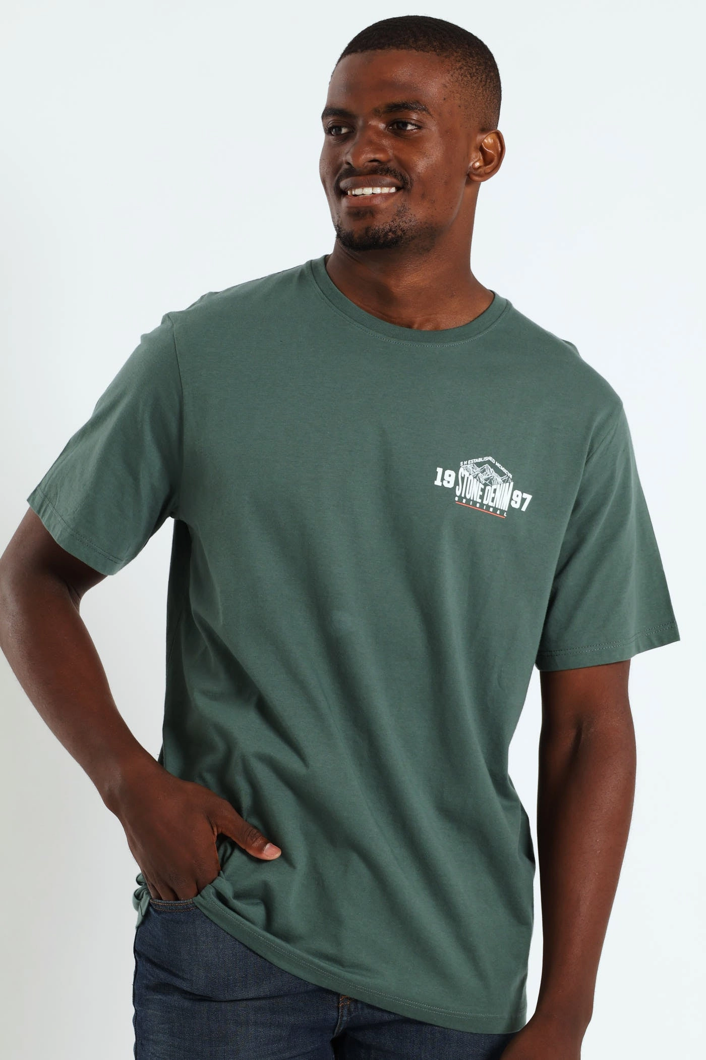 Smart Design Mt Stone Front & Back Print Tee - Fatigue