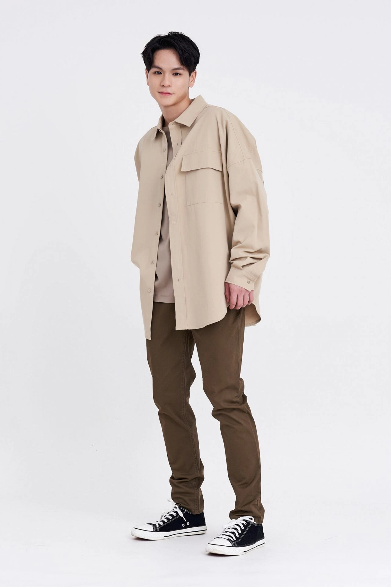 Oversized Long Sleeve Flap Pocket Shirt [AT] Light and Fresh SeamFreeShoulders