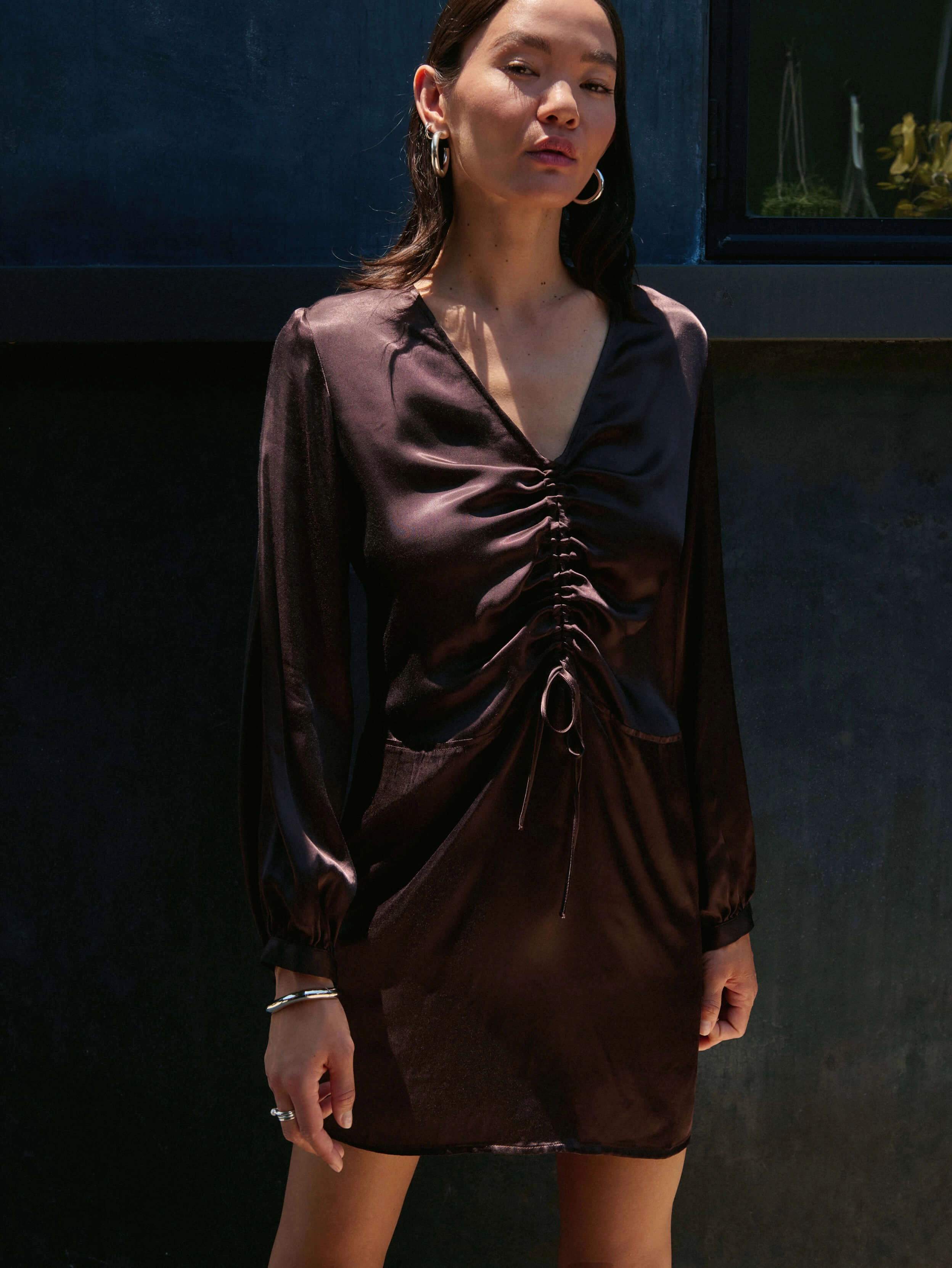 Gentle Flow Sleek Texture Cora Dress - Coffee