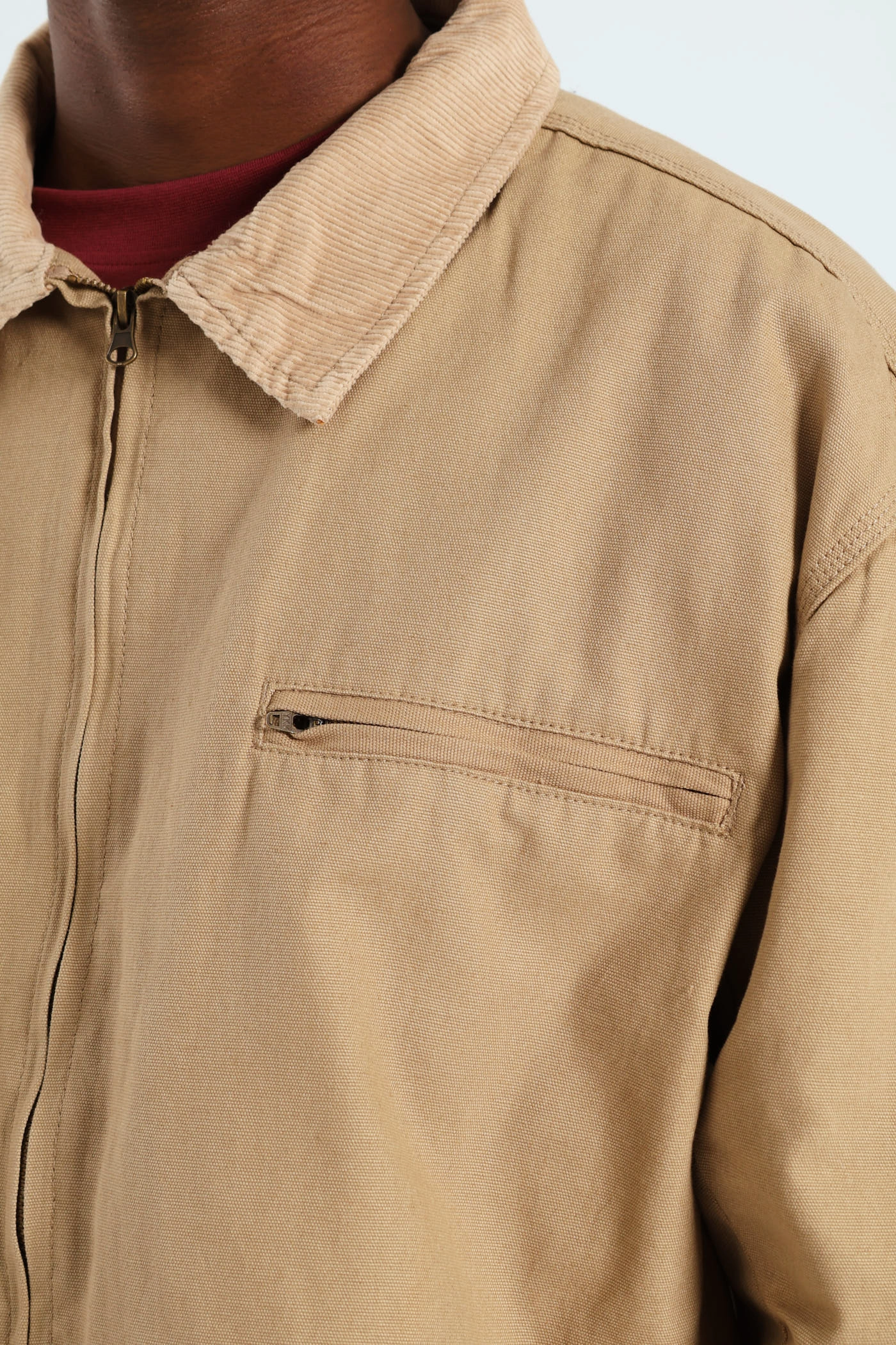 Corduroy Collar Worker Jacket - Taupe Relaxed City Style AllPurposeFastening