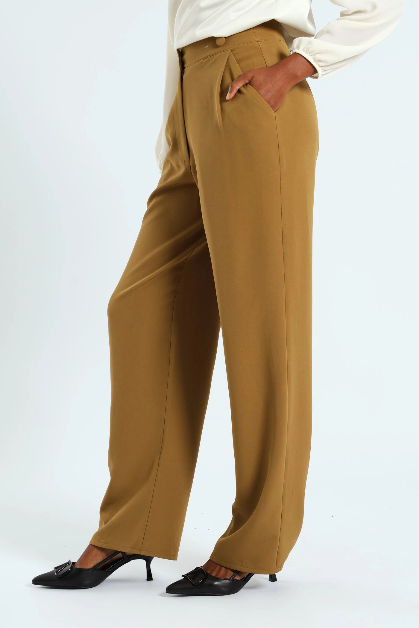 Water Resistant Double Button Wide Leg Pant - Olive