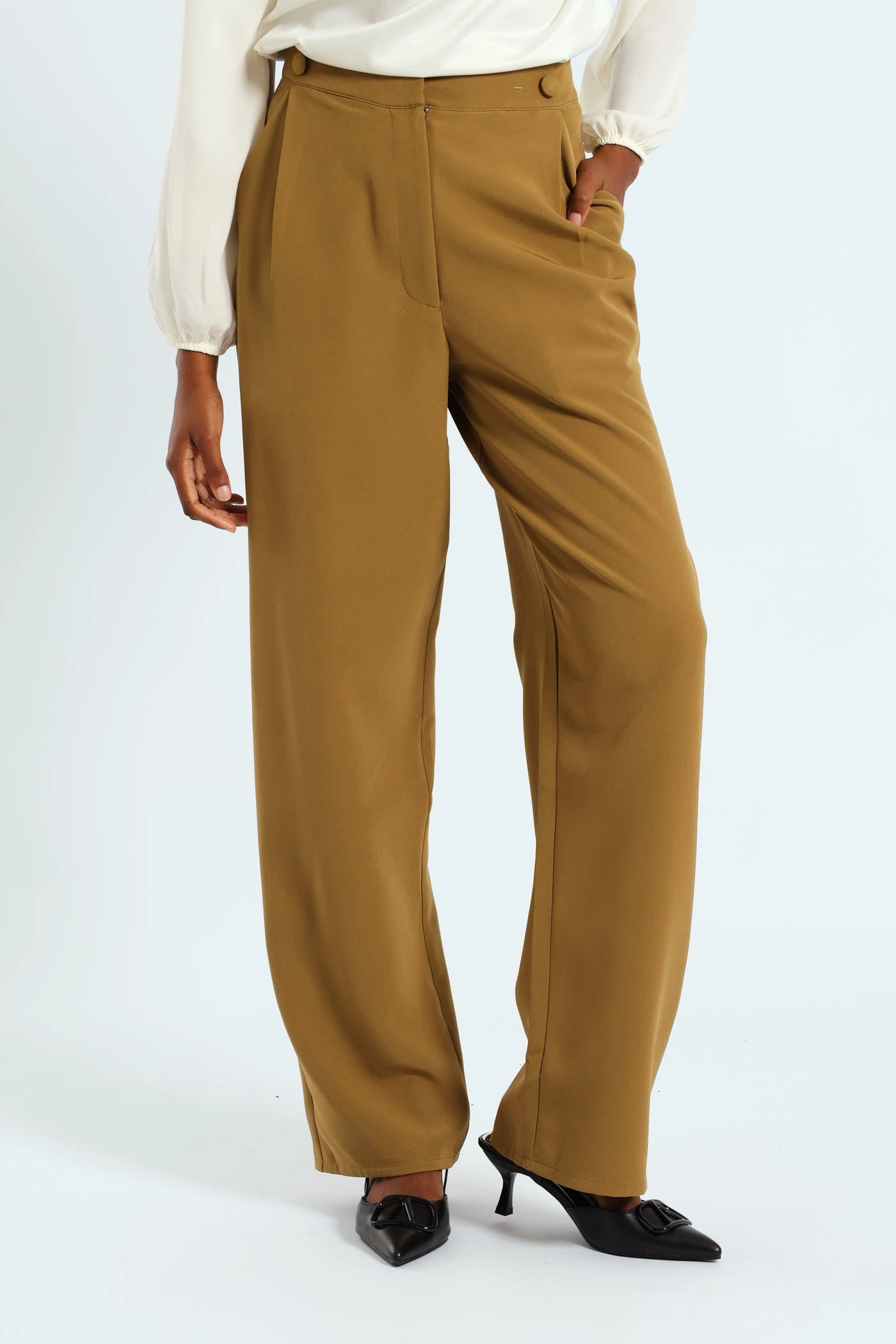 Snag Proof Fabric Workwear Double Button Wide Leg Pant - Olive