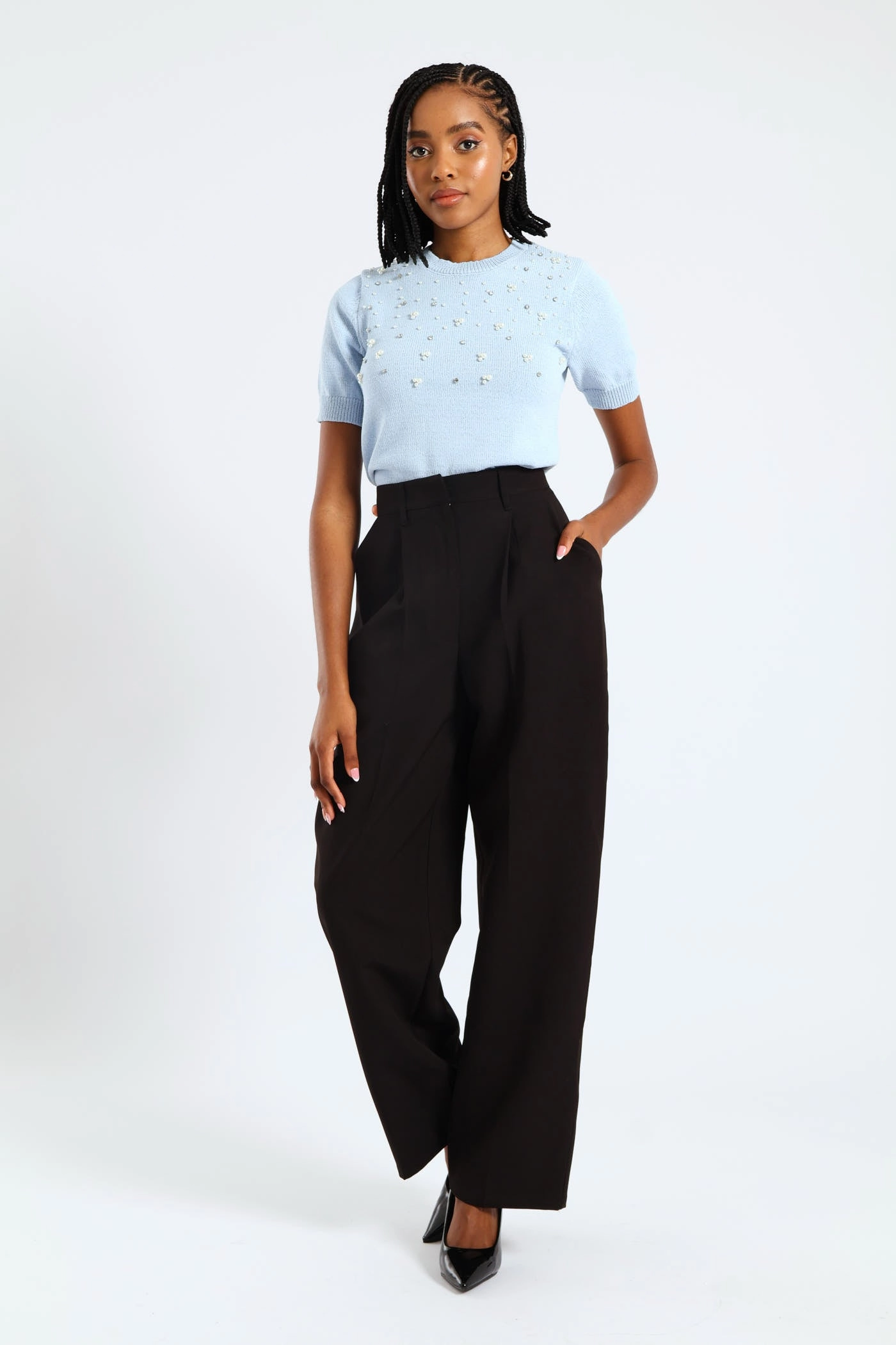 Durable Hem Release Pleat Wide Leg Pant - Black