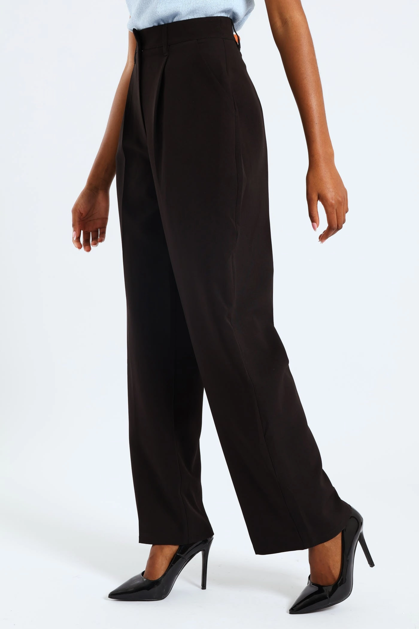 Release Pleat Wide Leg Pant - Black Cozy Waist Lightweight Weave