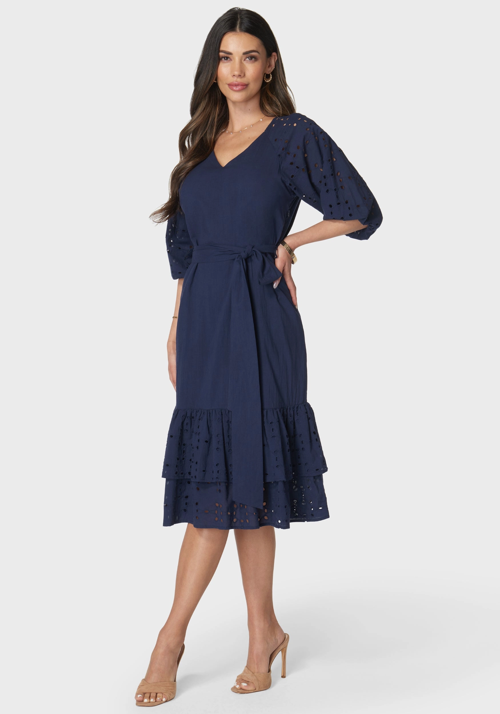 All Fit Ruffle Detail Cotton Eyelet Dress